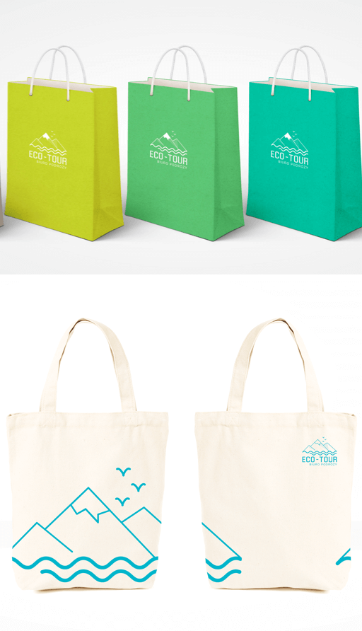 Branded packaging and tote bags.