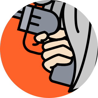 A close up of the problematic finger placement on the trigger of the revolver within the logo.